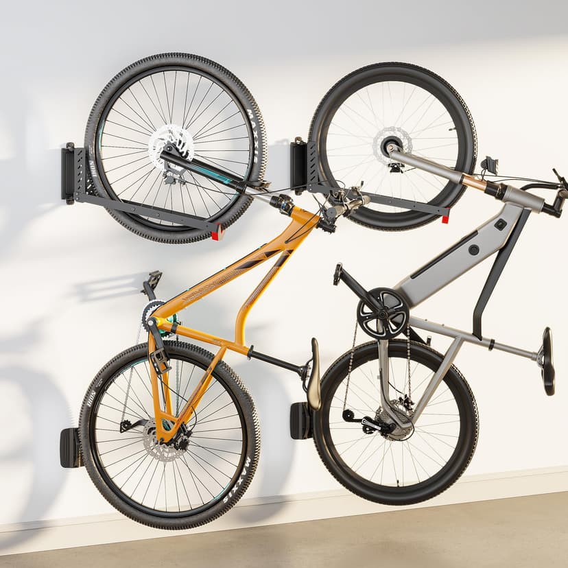 monTEK No-Lift Swivel Bike Wall Mount, Bike Hangers for Garage, 2 Pack | Space-saving bike storage rack pivots 120°; 4 settings fit 16-29 in wheels and tires up to 3.54 in wide; holds 77 lb each