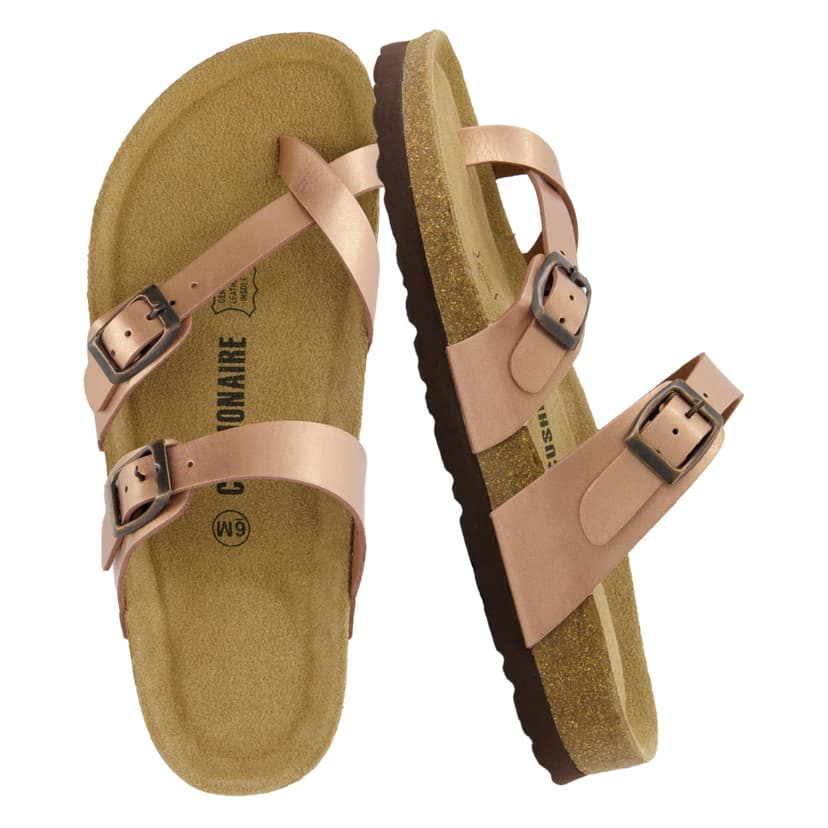 CUSHIONAIRE Luna Sandals for Women, Cork Footbed Womens Sandals for Summer Comfort with Adjustable Straps, Wide Width Available