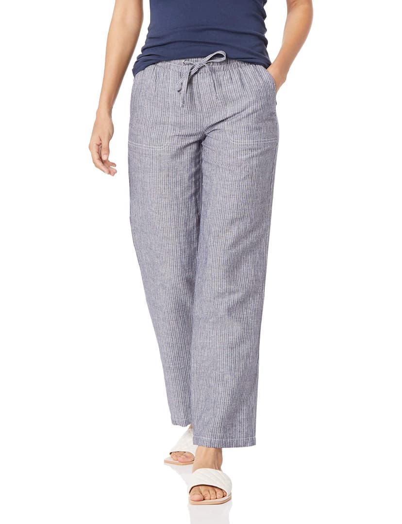 Amazon Essentials Women's Pull On Linen Blend Drawstring Relaxed Fit Wide Leg Pant