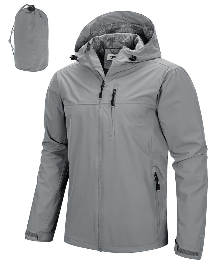 33,000ft Men's Packable Rain Jacket Waterproof Raincoat with Hood | Lightweight, Breathable, Rain Shell, Windproof, Mesh lining, Underarm vents, Zipper Pockets, Cycling, Hiking, Golf