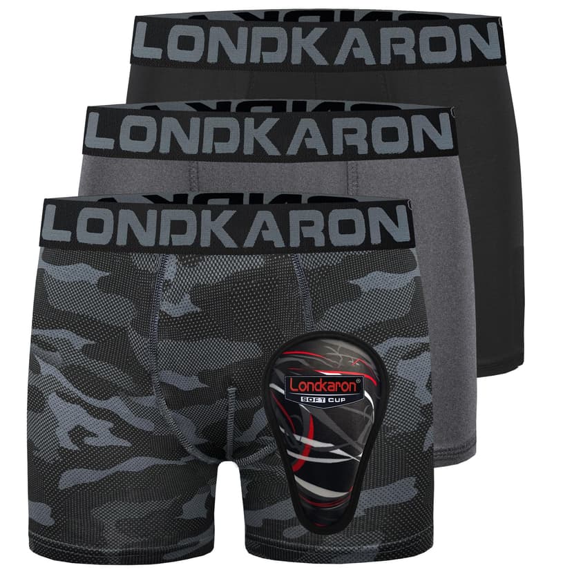 Londkaron 3-Pack Youth Boys Stretch Boxer Briefs w/Soft Protective Cup, Elite Boxer Jock for Baseball & Football