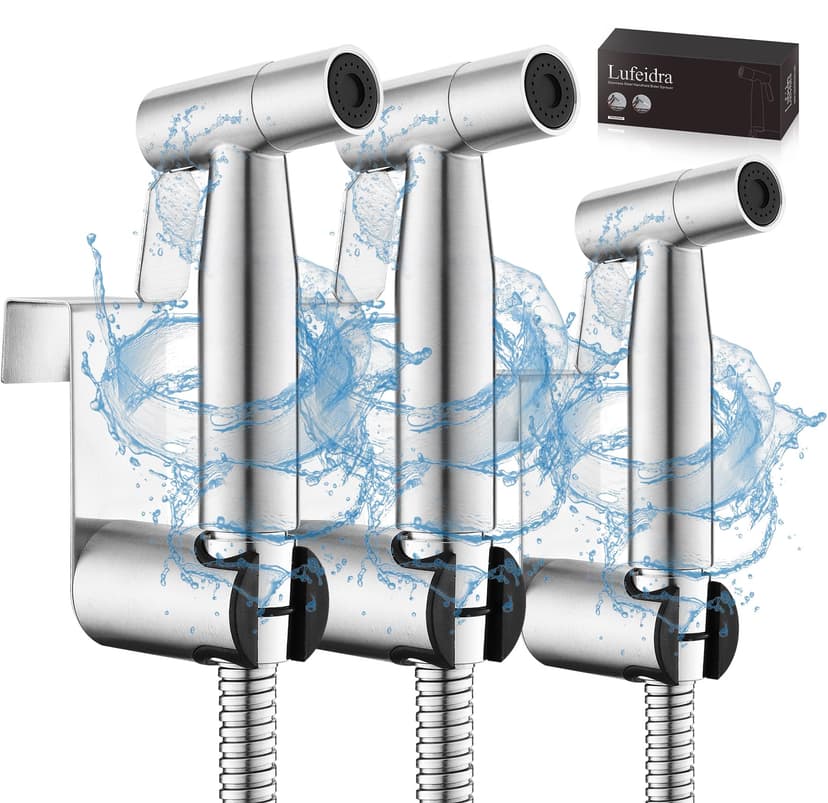 LUFEIDRA 3 Pack Handheld Bidet Sprayer for Toilet, Adjustable Water Flow | Leak-Free Hose, 8/7” Brass T-valve, Feminine Wash, Cloth Diaper Rinse, RV Toilet Use, Tank or Wall Mount, Easy Installation