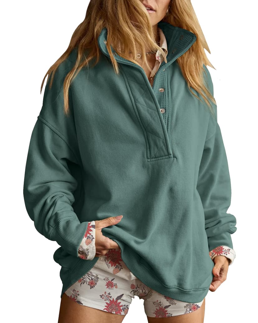 Gacaky Sweatshirt for Women Oversized Henley Neck Pullover Top Fall Outfits | Oversized Silhouette, Quilted Placket Detail, Henley Sweatshirt, Comfort Soft Sweaters, Fall Winter Fashion Outfits Clothe