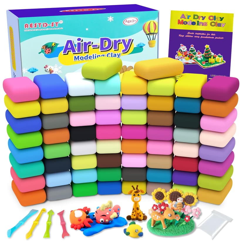 Air Dry Clay 66 Colors, Modeling Clay for Kids, DIY Model Magic Clay, Molding Clay Kit with Sculpting Tools, Non-Sticky Soft and Super Light, Arts and Crafts Gift for Boys Girls Kids