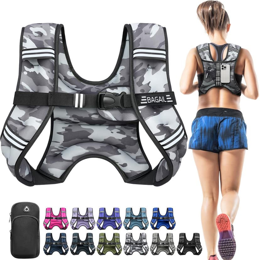 BAGAIL Comfort-Fit Weighted Vest for Woman, Even Weight Distribution, Faster Weight Loss, No-Chafe or Bounce for Walking & Running with Detachable Phone Pouch & Reflective Stripes (Available 5-30lbs)