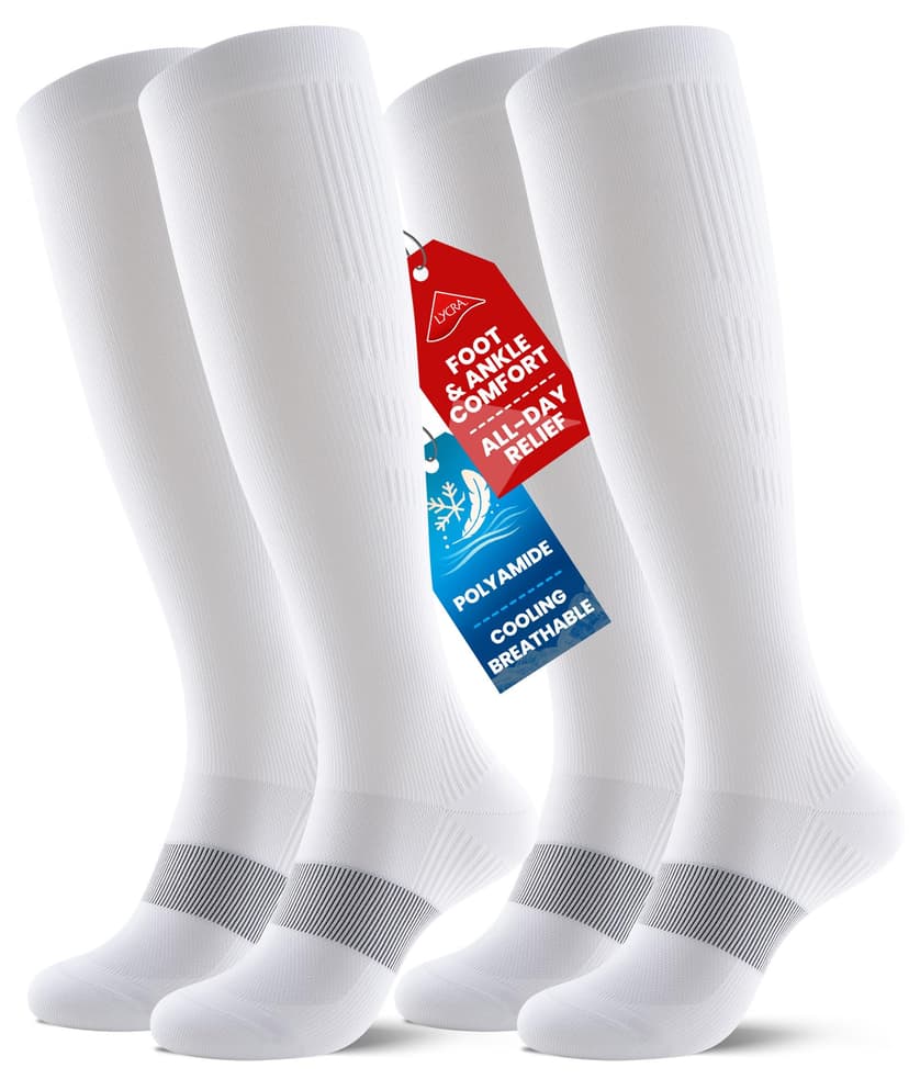 PULIOU Cooling Compression Socks for Women Men, 20-30 mmHg Circulation Knee High for Travel, Flying, Running, 2 Pairs