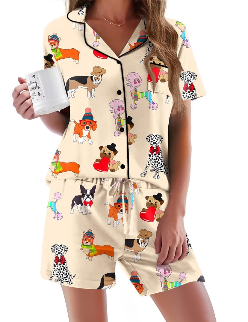 Ekouaer Pajamas Set for Women Short Sleeve Sleepwear Button Down Pjs Soft 2 Piece Lounge Sets XS-XXXL