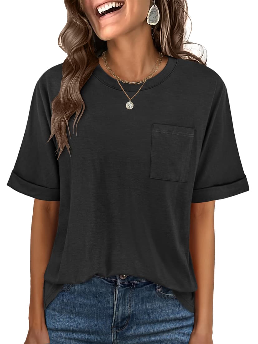 ANRABESS Womens Tops Short Sleeve Oversized T Shirts | Basic Tee with Chest Pocket,Summer Loose Fitting Tshirts,Business Casual Work Outfits,Travel Daily Wear,ALL-Seasons Clothes