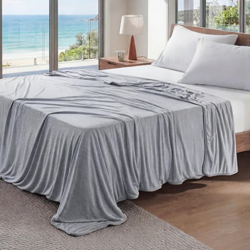 Bedsure Light Grey Cooling Blanket Full Size for Hot Sleepers - Summer Blanket Full Size Cold Bed Cool Arc-Chill Thin Ice Cooled Bedding with Rayon Derived from Bamboo Night Sweats Hot Flashes, 80x90
