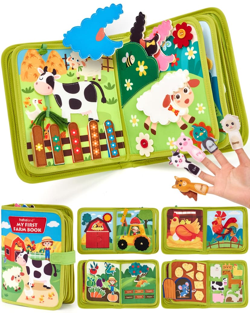 hahaland Busy Book for Toddlers 1-3 - Montessori Toys 1 Year Old Busy Board | 1 Year Old Boy Gifts Educational Learning Quiet Activity Books, 10 Pages, Toddler Travel Toys One Year Old Girl Birthday G