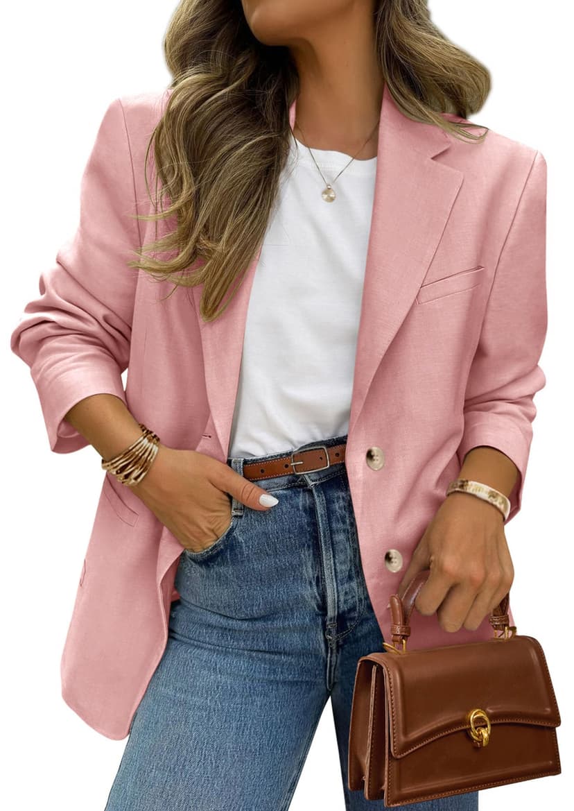 PRETTYGARDEN 2026 Blazers for Women Business Casual | Long Sleeve Button Down, Breasted Notch Lapel, Open Front Suit Jacket, Dressy Work Blazer With Pockets, Winter Fall Outfits