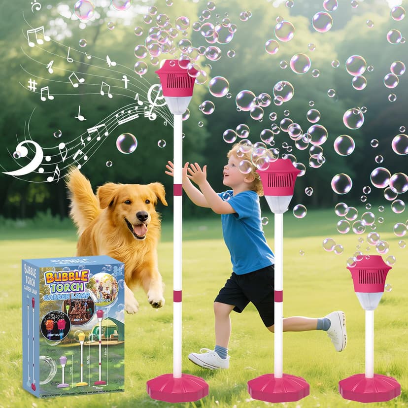 Infowush Bubble Machine for Kids, Automatic Standing Bubble Maker Machine Height Adjustable Up to 47 Inches Outdoor Battery Bubble Machine with Light/Music for Toddlers Birthday Party Gifts(Red)