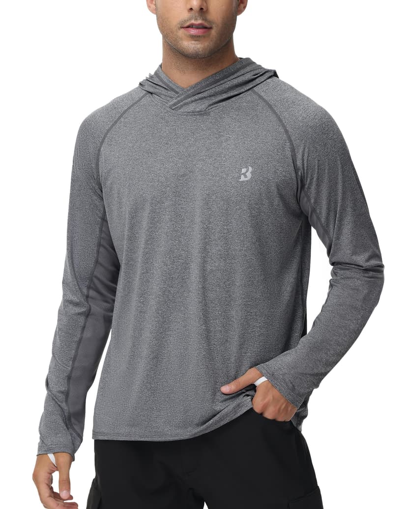 Roadbox Mens UPF 50+ Fishing Shirts, Long Sleeve UV Sun Hoodie, Hiking Running Swim Athletic Workout Shirt