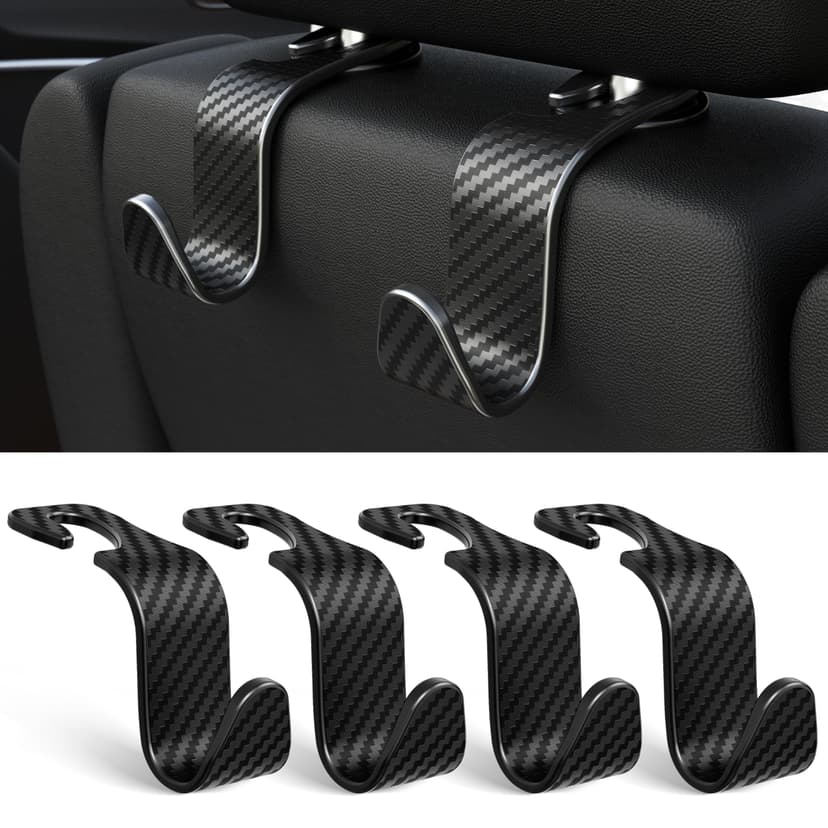 4-Pack Car Headrest Hooks Holds 55lbs Seat Storage Organizer for Bags | Durable ABS Material, 360° Rotating, Car Hanger for Backpack Umbrella Water Bottle Coat Handbags Groceries, Checkered Black