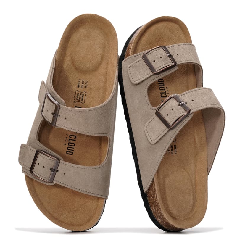 Project Cloud 100% Genuine Leather Womens Sandals Slides for Women (Venita) | Cork Footbed Sandals for Women with Memory Foam and Arch Support Vacation Essentials Slides Women Footwear Flat Sandals