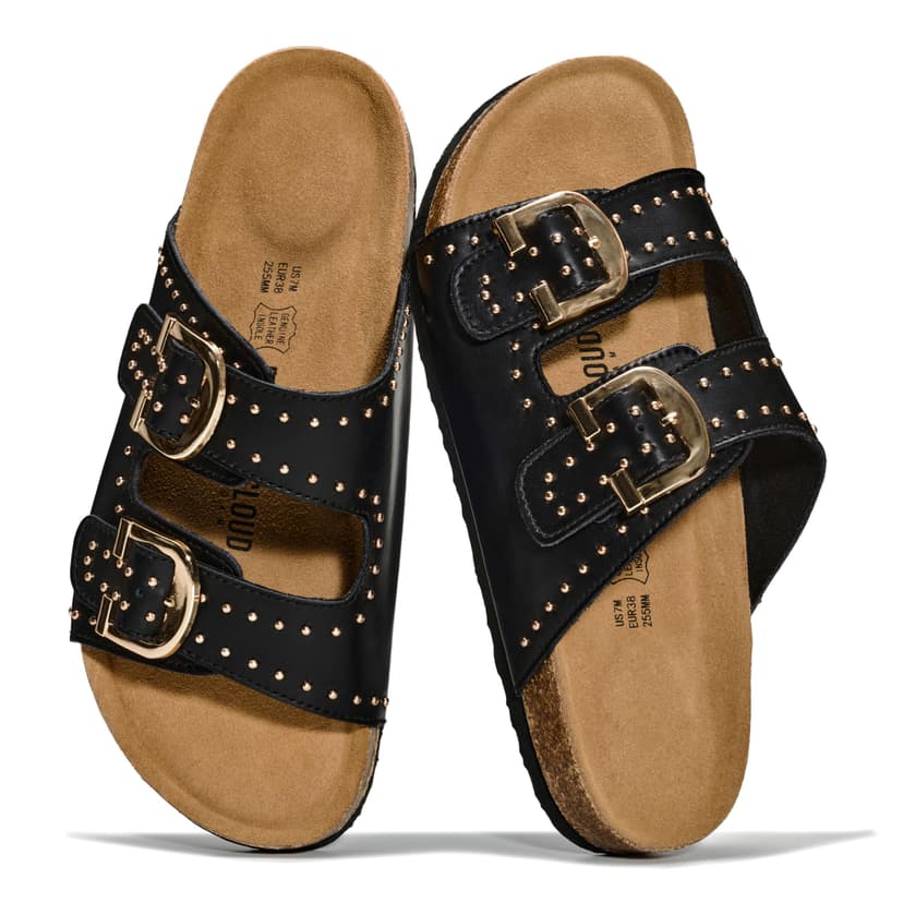 Project Cloud 100% Genuine Leather Flat Sandals For Women 2026 Cork Footbed Womens Sandals with Memory Foam and arch support Vacation Essentials Slides for Women Footwear (Venita)