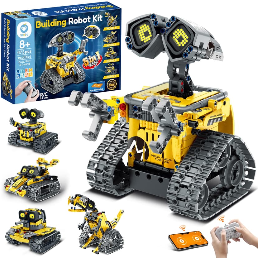 Sillbird Robot Building Kit with Remote Control for Boys Ages 8-14, STEM Coding Robotics Toy Birthday Creative Gifts for Kids, Buildable 5in1 Models with 473 Pieces
