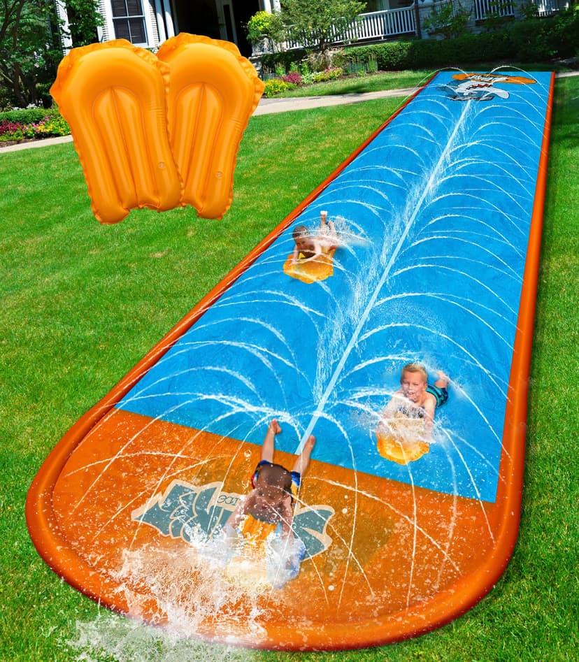 Spring Water Slip and Water Slide, 22ft *2 Lanes Slip Water Slides for Kids Backyards Ages 5-8 8-12 with Sprinkler and Inflatable Bodyboards, Summer Water Fun Toy for Outdoor Lawn Games Play