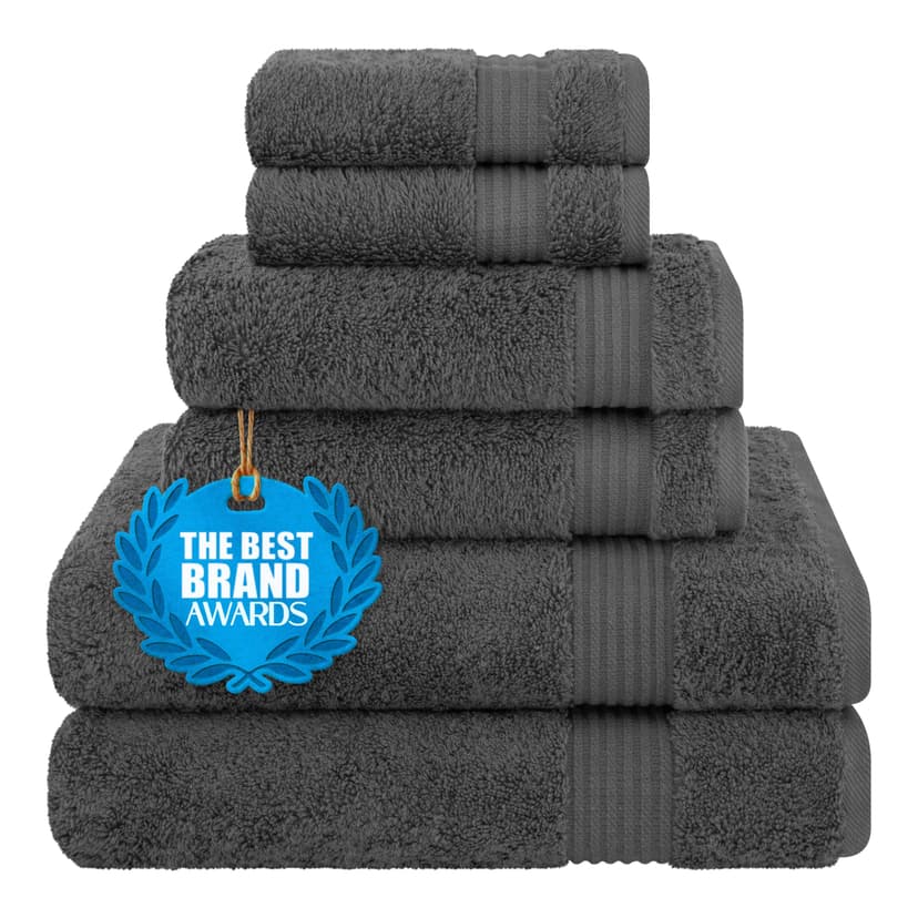 Cotton Paradise Towel Set of 6, 2 Bath Towels, 2 Hand Towels and 2 Washcloths Towels for Bathroom Sets, Smoke Gray