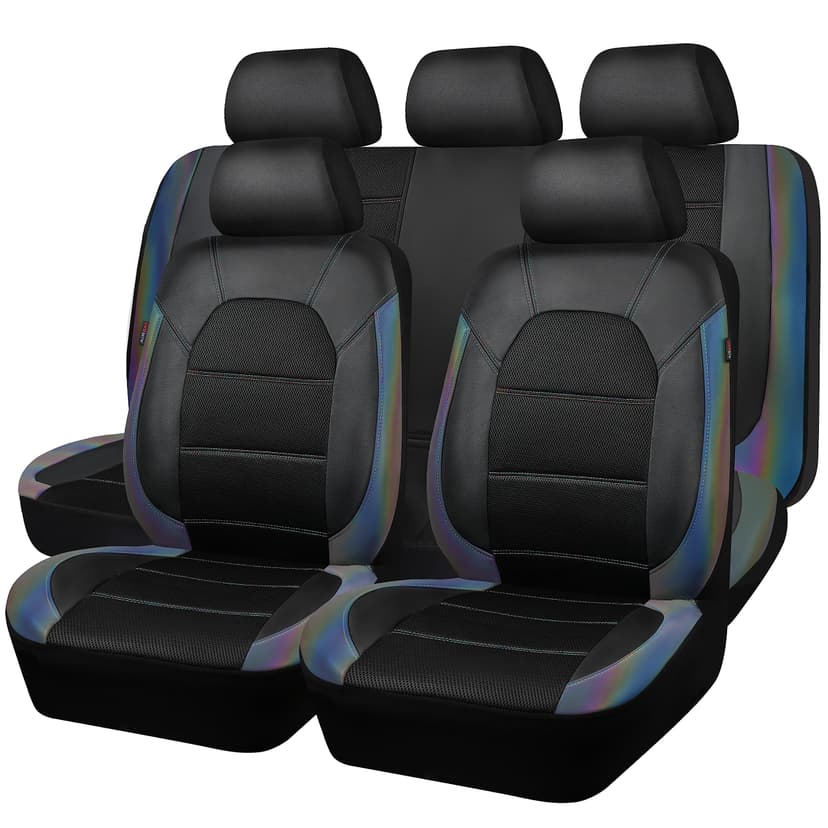 CAR PASS Leather seat Covers,Automotive Universal Sport car seat Cover Super 5mm Composite Sponge Inside,Airbag Compatible fits Most SUVs, Trucks,and Vans (Full Set,Chameleon Iridescent Reflective)