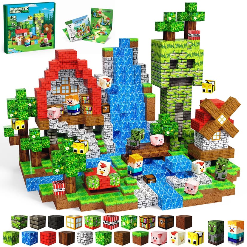 SSAWER Magnetic Blocks Toys for Kids, 100PCS Magnetic Building Blocks, Magnetic Cubes, Sensory Stacking Toys for STEM Constructions Magnet Blocks for Boys Girls Age 4 5 6 7 8-12 Birthday Gifts