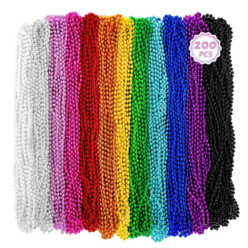 Huskein 200PCS Mardi Gras Beads, 33" Bead Necklace, Colorful Mardi Gras Accessories, Women Men Party Beads Parade Throws Bulk for Christmas Pirate Baby Shower Carnival Birthday Party Supplies Decor