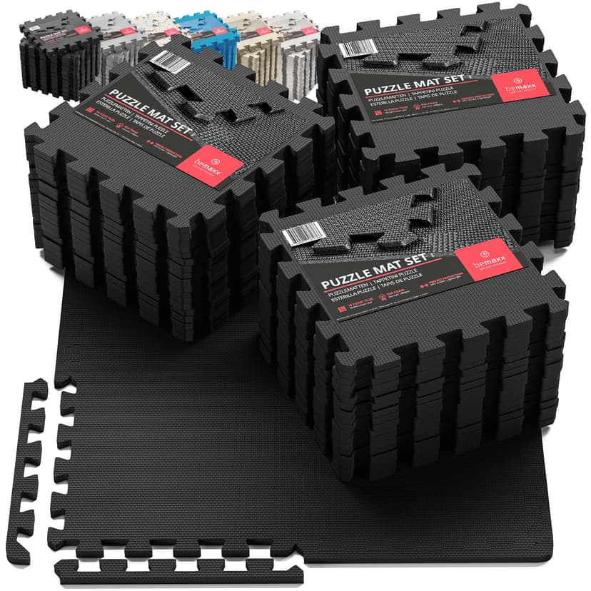 bemaxx Gym Mats Set - 54 pcs EVA Interlocking Foam Floor Tiles (12.6"x12.6"x0.4") 54sqft Protective Gym Flooring Sports Home Workout Exercise Mats Puzzle Garage Fitness Play-Room Pool Treadmill Bike