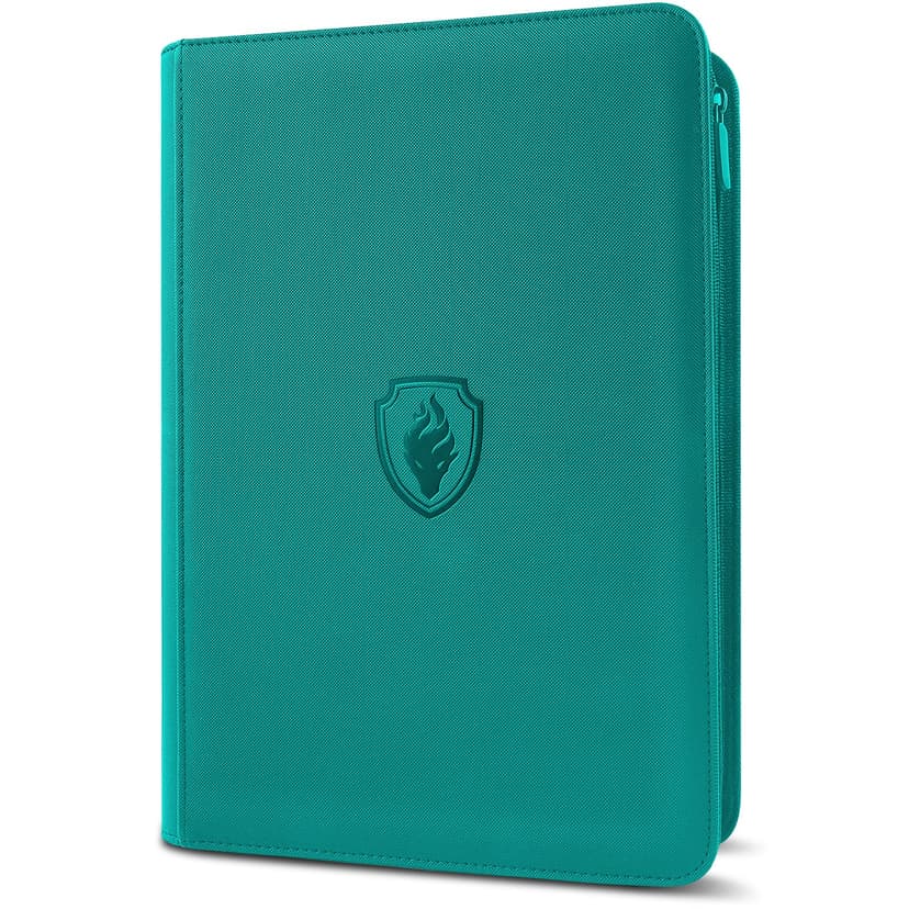 Premium Zip Card Binder, Fabmaker 9 Pocket Trading Card Binder, PU Cover Zipper Card Collection Album, Sturdy 360 Side-Loading Card Folder Holder for Game & Sports Cards, Turquoise
