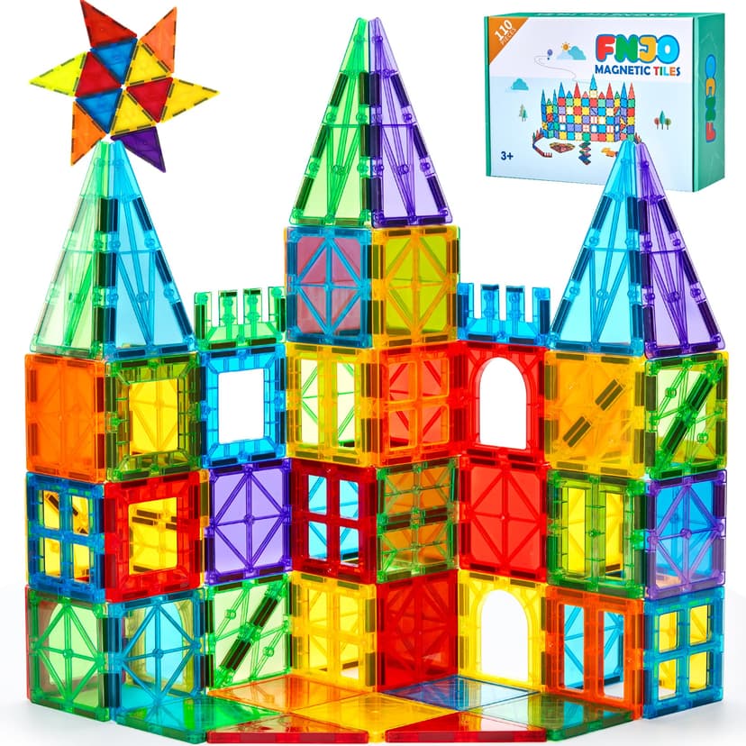 FNJO Magnetic Tiles, 110PCS Magnet Building Set, Magnetic Building Blocks, Construction STEM Learning and Playing Toys for Kids, Montessori Toy for Preschool Boys Girls