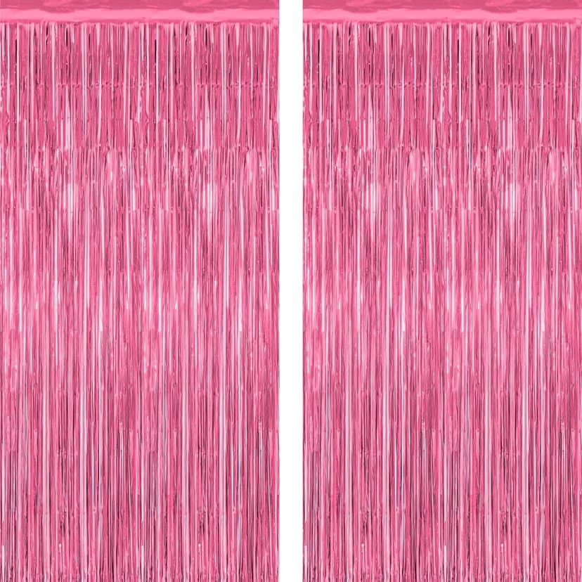 2 Pack Pink Party Decorations, 3.28 FT x 7.05 FT Pink Backdrop, Metallic Tinsel Backdrop Fringe Curtains Backdrop Curtains, Photo Backdrop Party Supplies Birthday Party Decorations