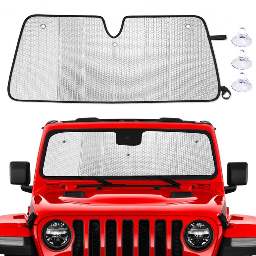 EcoNour Accordion Foldable Windshield Sun Shade Fit for Jeep Wrangler JL/Gladiator 2018-2023 2024 2025 Sunshade, Front Car Window Shades Sun Visor, Blocks UV Rays & Heat, Car Accessories