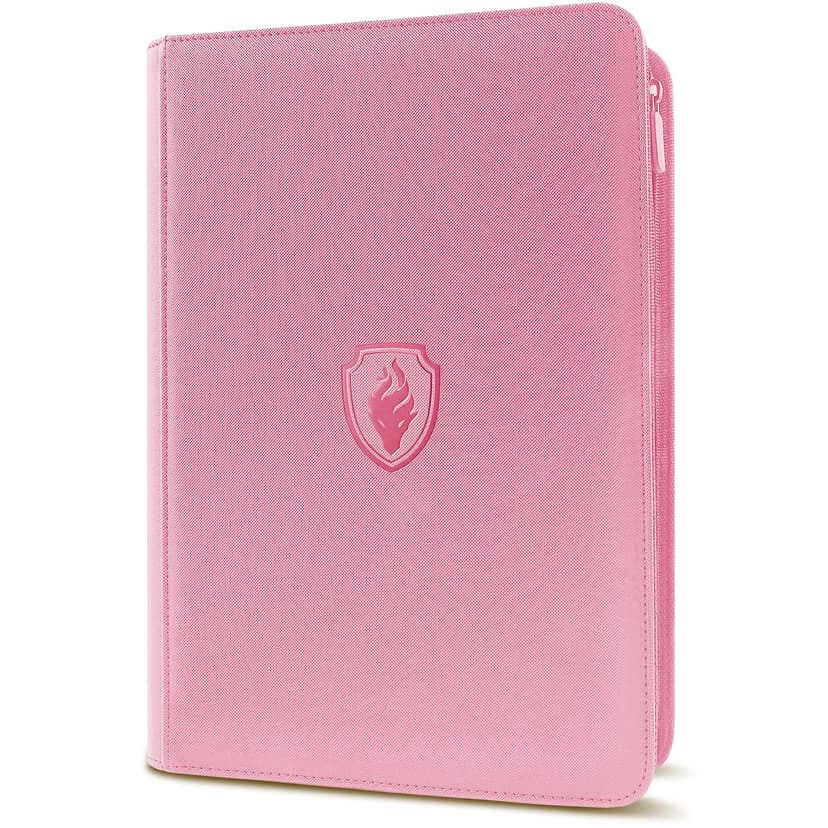 Premium Zip Card Binder, Fabmaker 9 Pocket Trading Card Binder, PU Cover Zipper Card Collection Album, Sturdy 360 Side-Loading Card Folder Holder for Game & Sports Cards, Pink