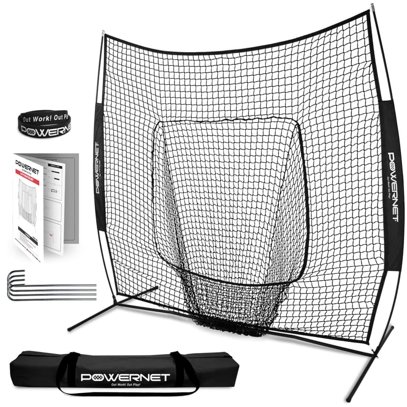 PowerNet Baseball Softball Practice Net 7x7 with Baseball Accessories for Practice Pitching, Batting & Fielding, Ball Caddy, Weighted Baseballs, Tee