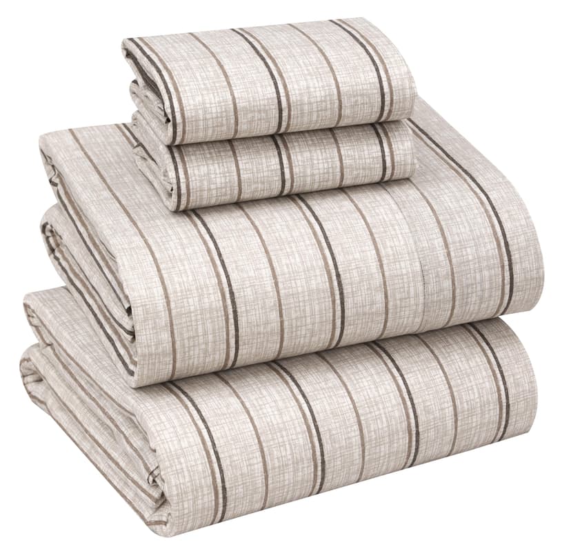 RUVANTI 100% Cotton Percale Sheets Queen Size – Crisp Cooling Bed Sheets for Hot Sleepers, Deep Pocket 16”, Soft Breathable & Durable Hotel-Style 4 Piece Set, Brown Stripes