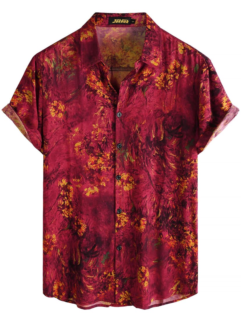 JOTOOK Mens Hawaiian Shirt Short Sleeve Button Down Summer Beach Shirts | Tropical, Vacation, Aloha, Travel, Resort Wear, Cruise Essentials, Vintage, Retro, Casual Stylish, Floral, Hawaii, Button Up